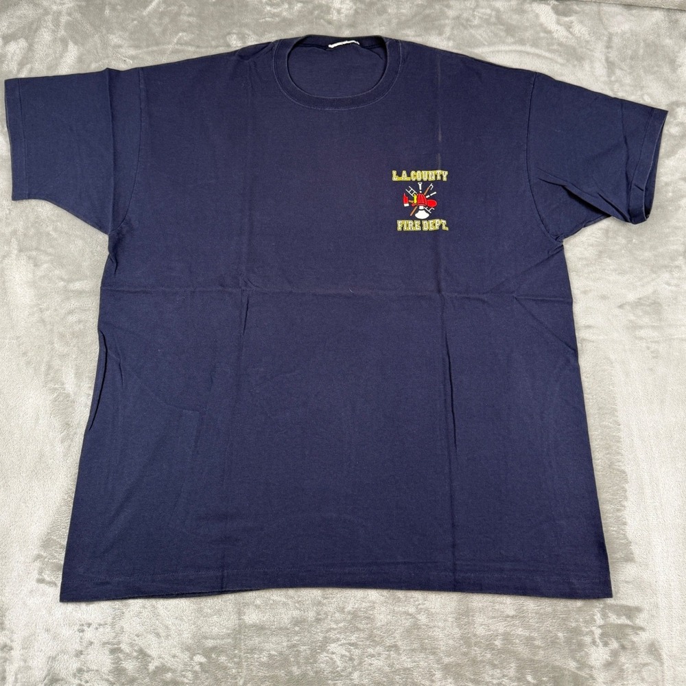 Universal Studios LA County Fire Dept Navy Blue Graphic T-Shirt Mens XL Vintage